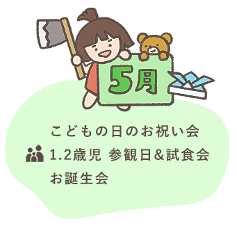 5月 こどもの日のお祝い会
1.2歳児 参観日&試食会 お誕生会